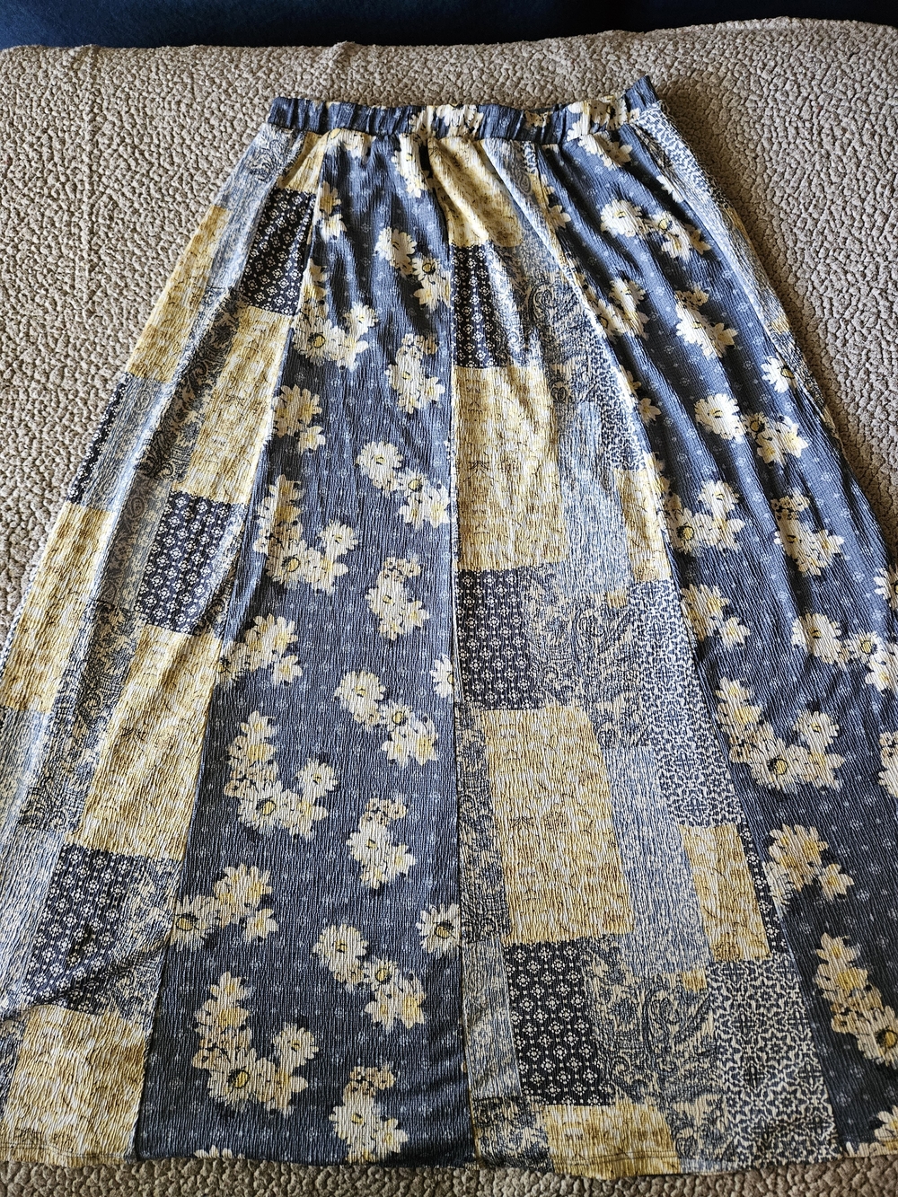 Cato Patchwork Floral Maxi Skirt - Blue & Yellow